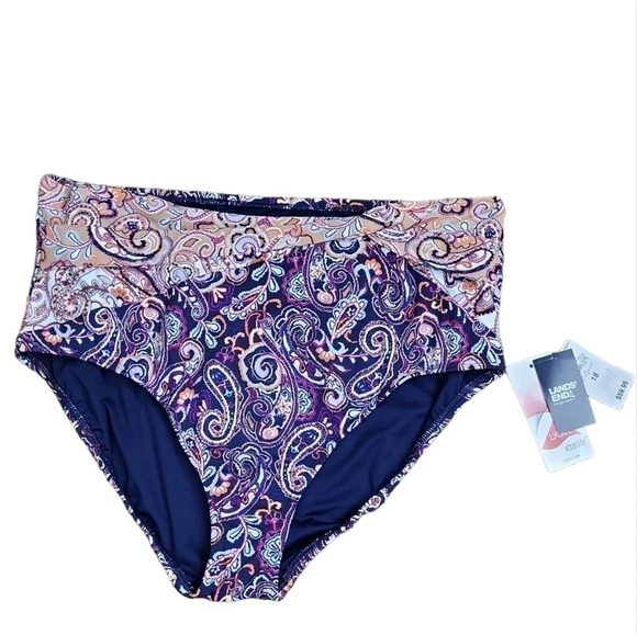 Land’s End Full Coverage Swim Bottoms Retro Twist Waist Paisley Print 18 - Picture 1 of 5